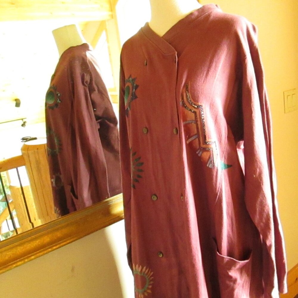 Steel Pony Long Purple Button-Down Dress with Brown Steel Pony Jacket - Picture 11 of 15